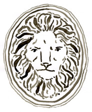 Lion Medallion Painting, Black & White Minimalist Art on Paper 8x10