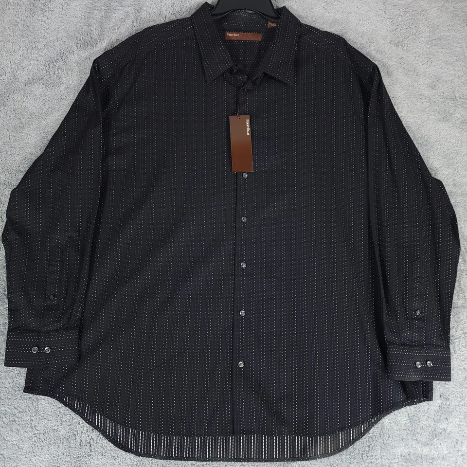Camisa Perry Ellis Botón Para Hombres 4X Punto Negro Botón Delantero Manga Larga Grande y Alto Foto 2 de 4