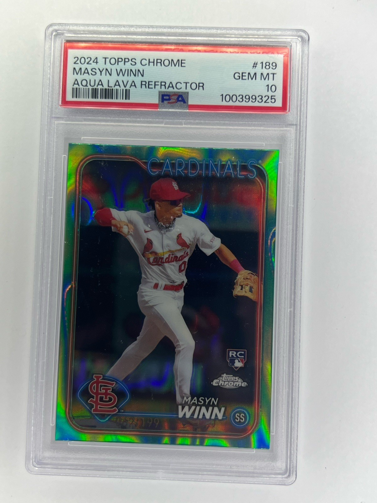 2024 Topps Chrome MASYN WINN Aqua Lava Refractor /199 PSA 10 #189 Cardinals