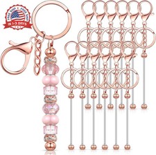 12 Pcs Beadable Keychains Bars Bulk Blank Beaded Metal Keychain for Cra