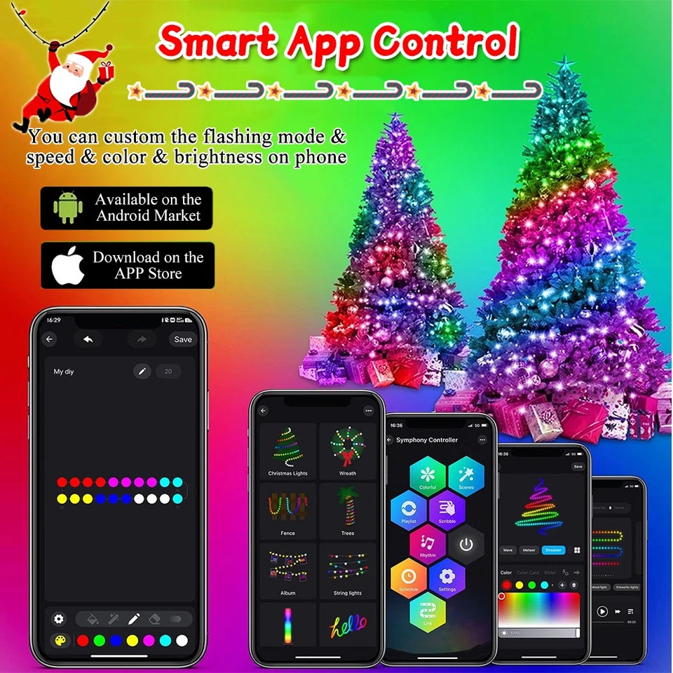 Christmas Tree Waterfall Lights 400LED RGB Color Changing Indoor Outdoor Decor - Image 4 of 4