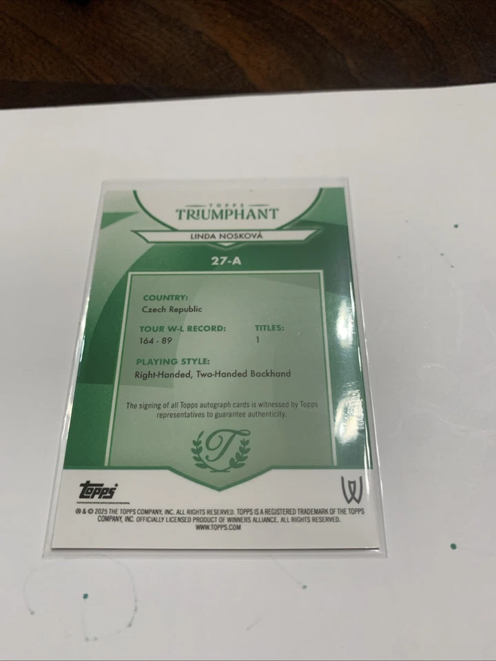 2025 Topps Triumphant Tennis - LINDA NOSKOVA #27-A  Blue Teal Auto /75 (RC) - Image 2 of 2