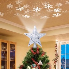 Christmas Tree Topper Lighted Star Silver ,3D Hollow Sparkling Star Christma...