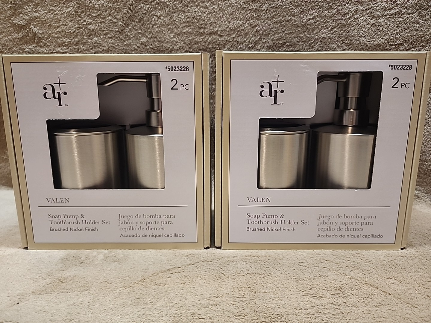 2 Boxes: Allen & Roth Valen Soap Pump & Toothbrush Holder Se