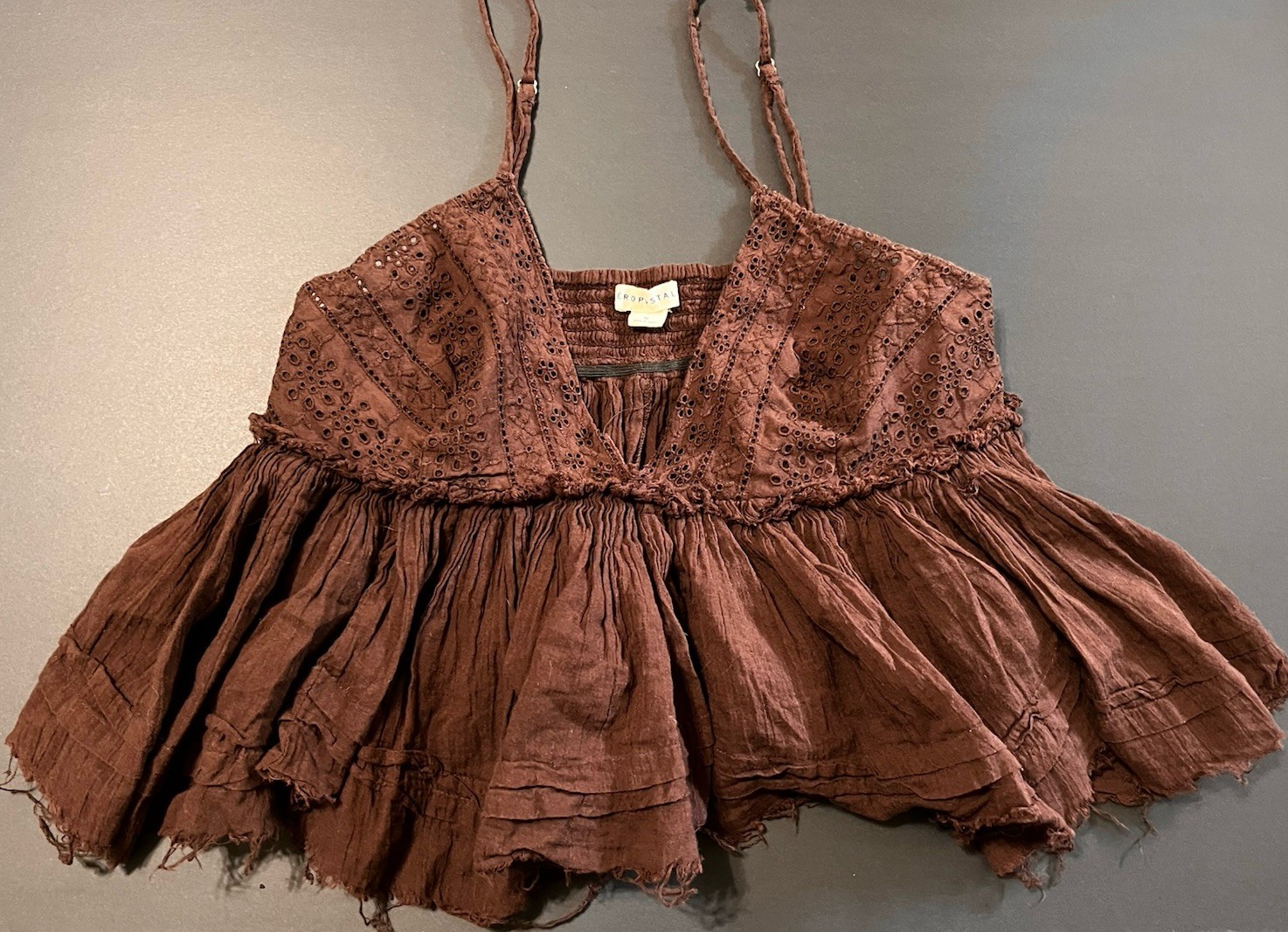 Aeropostale M Brown Babydoll Cami Smocked Dark Fairy Grunge Coquette Whimsigoth