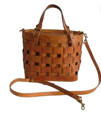 AmeriLeather Dorgan Latigo Leather Basket Weave Satchel Golden Brown B83