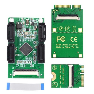 Mini PCI-E/M.2(A+E Key) to 4 SATA 3.0 Extension Card Adapter for Motherboard ...