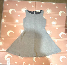 LOFT Women's Fit & Flare Knit Dress Gray Stripe Sleeveless Scoop Neck 4