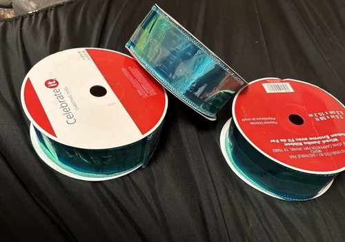 Green Blue Clear Wired Ribbon 3 Spools , 50 feet 2 1/2" wide - Picture 8 of 8