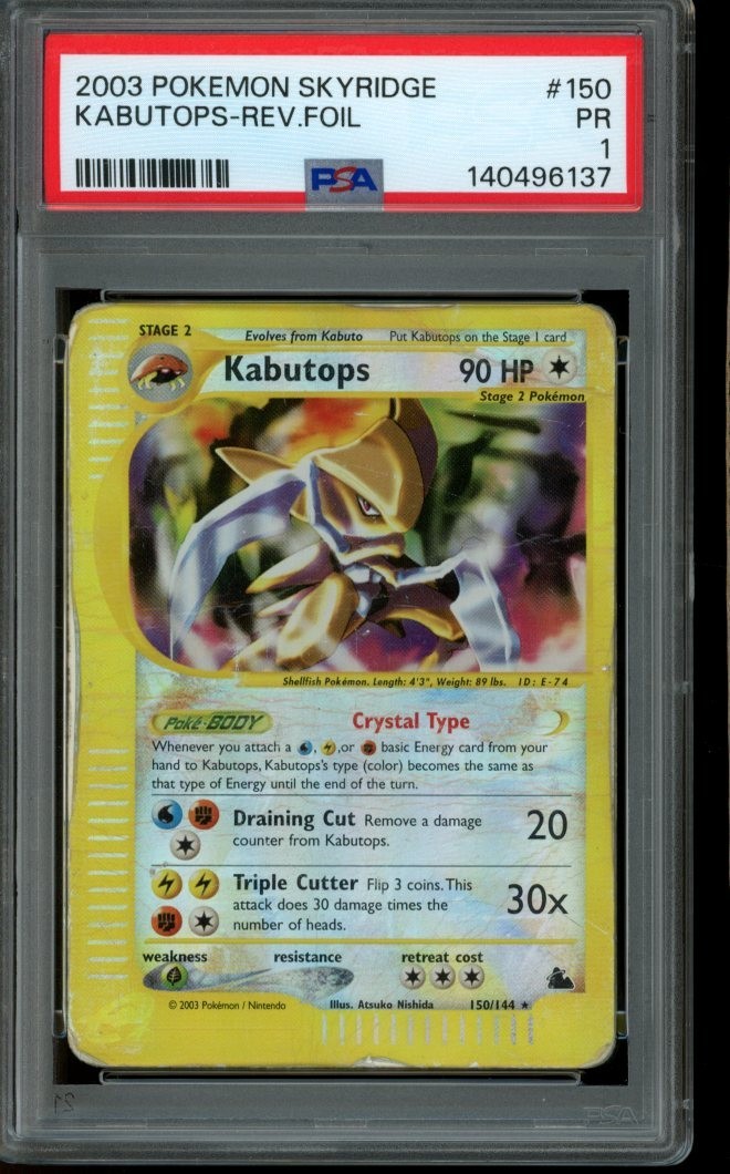 PSA 1 PR Pokemon Kabutops Skyridge Reverse Foil 150/144