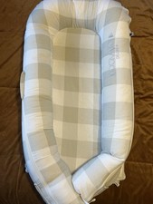 Dock A Tot Deluxe Plus  Dock Baby Lounger 0-8 Months Gray Plaid Cushion W Cover