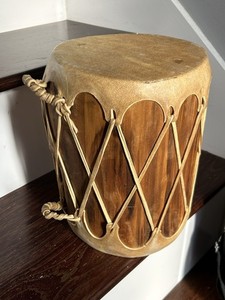 Handmade Rustic Wooden Drum Leather Hide Lacing Native American Folk Instrument