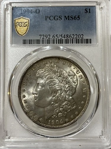 1904-O MORGAN Silver DOLLAR $1, PCGS MS65, Gold Shield!