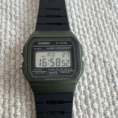 Casio F-91W Digital Quartz Alarm Chronograph Wristwatch Green/Black