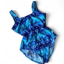 Vintage seashell Blue Green One Piece Swimsuit coastal grandma beach pool retro