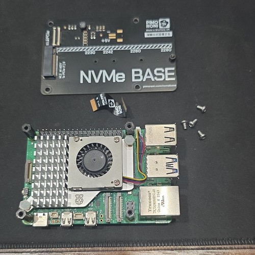Raspberry Pi 5 with included Pimoroni NVMe BASE M.2 Key M to M.2 NVMe Black