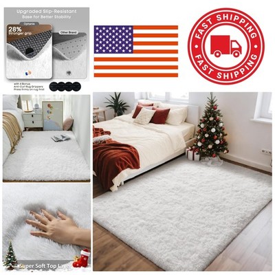 White Fluffy Area Rug 4x6 Soft Shag Plush Carpet for Bedroom Living Room