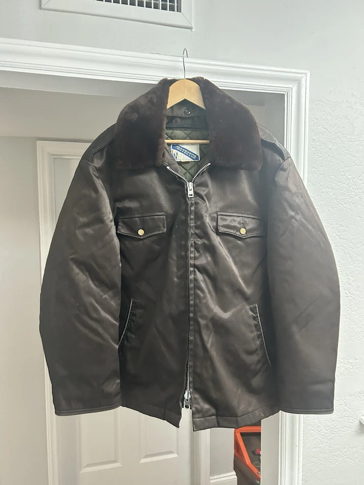 True Vintage Protector Police Bomber Jacket Size 48R Faux Fur Collar USA Made - Image 2 of 4