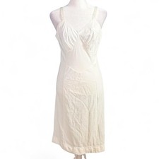 Vintage White Full Slip Dress Adjustable Straps Size 36