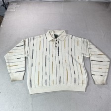 Vintage Scandia Woods Sweater Mens Large White Striped Grandpa Knit Pullover Top