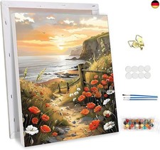 NEWENMO Malen Nach Zahlen mit Rahmen,Mohnblumen und Wildblumen Paint by