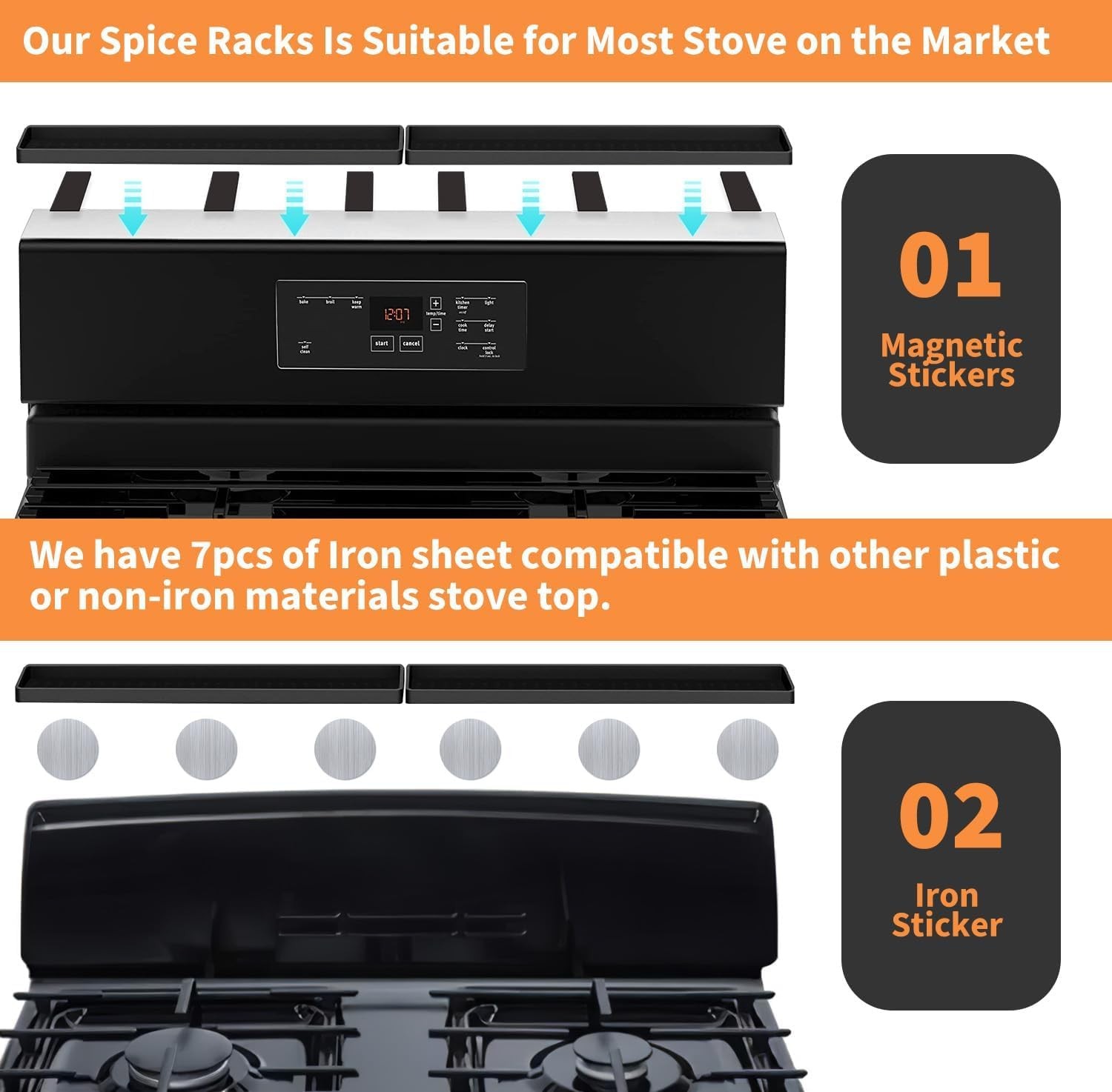 30 Inch Silicone Magnetic Stove Top Shelf, Kitchen Shelf Over Stove Spice Rack A