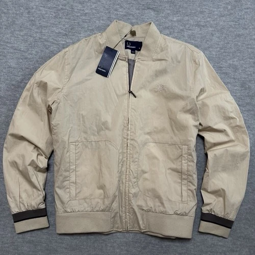 Fred Perry Sz M Medium Men's Cotton Lightweight Bomber Jacket in Ivory Grey Zip - product listing photo