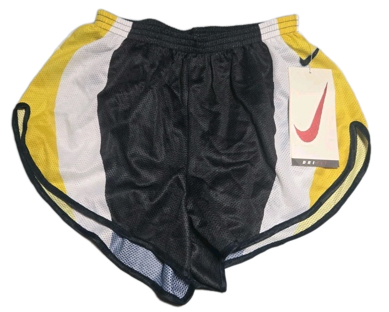 VTG Men's Nike Dri-Fit SZ Small Running Shorts Made in USA Black, Yellow & White