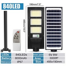 300W Bright Solar Street Light LED Outdoor Road Lamp Radar Sensor w/ Remote