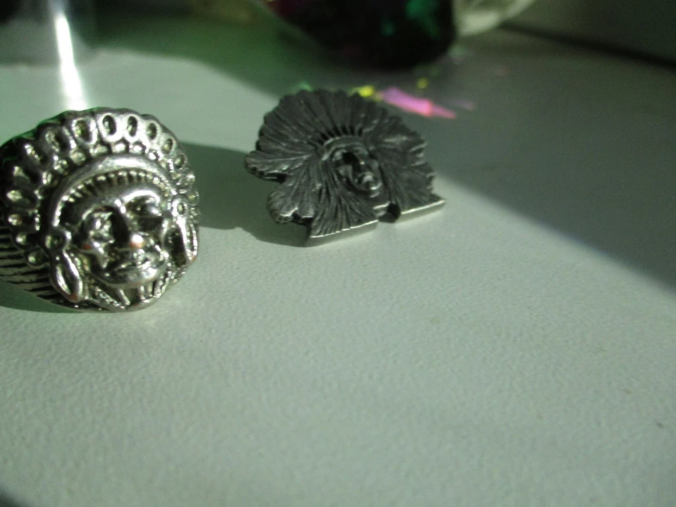 Винтажное индийское байкерское кольцо с булавкой на шляпе серебристого цвета - Изображение 2 из 4