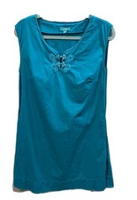 CALYPSO St. Barth Target 16 Shift Dress Sleeveless Turquoise Embroidered Pockets
