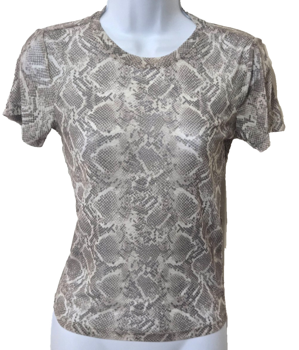 Good American Mesh Snakeskin Print Crewneck Short Sleeve T Women's S NWT
