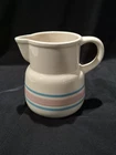 Vintage McCoy Pottery Pink Blue Stripe Band Milk Juice Pitcher 6" Farmhouse #132
