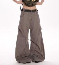 Men's Coffee Cotton Blend Straight Leg Loose Fit Casual Pockets Pants Punk New