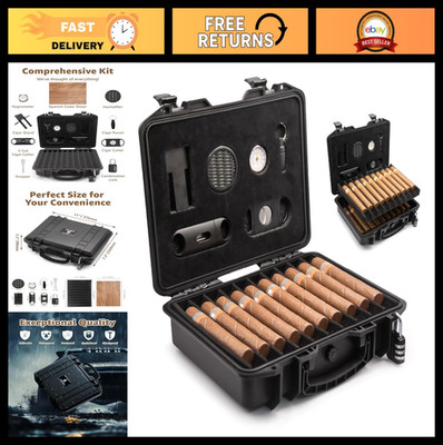 Lockable Waterproof Cigar Humidor Case | Crushproof Airtight Travel Kit | Holds