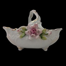 Antico cesto di fiori in porcellana vittoriano tedesco 3D applique oro rosa RVG