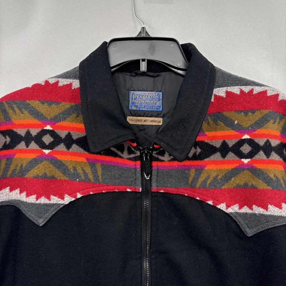 Vintage Pendleton Jacket Mens XL Black Aztec High Grade Westernwear Wool Zip 90s - Image 2 of 4