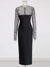 Solid Spliced Mesh Dresses For Women