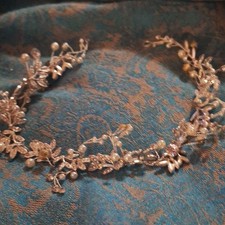 Silver Metal Leaf Vine Tiara Hair Accessory w/ Faux Pearls  Crystals
