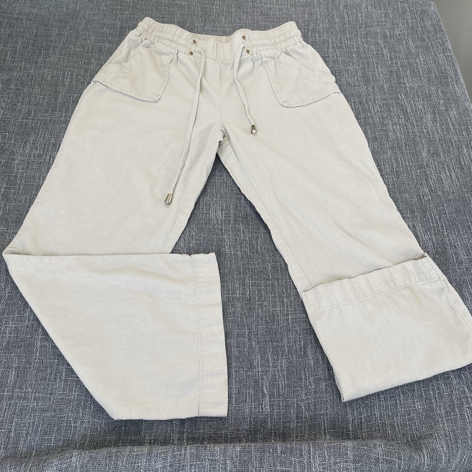 Women’s Ci Sonó Straight Leg Linen Pants With Front Pockets and Waist Tie Size M
