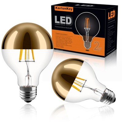 KarlunKoy Half Chrome Light Bulb,6W (60W 2 Count (Pack of 1), Gold