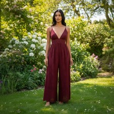 Pantalones Gianni Bini Mameluco Borgoña Encaje Sin Mangas Cuello en V Profundo Una Pieza Para Mujer 2