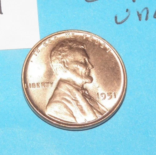 1951        LINCOLN WHEAT CENT   CHOICE RED UNCIRCULATED  #2