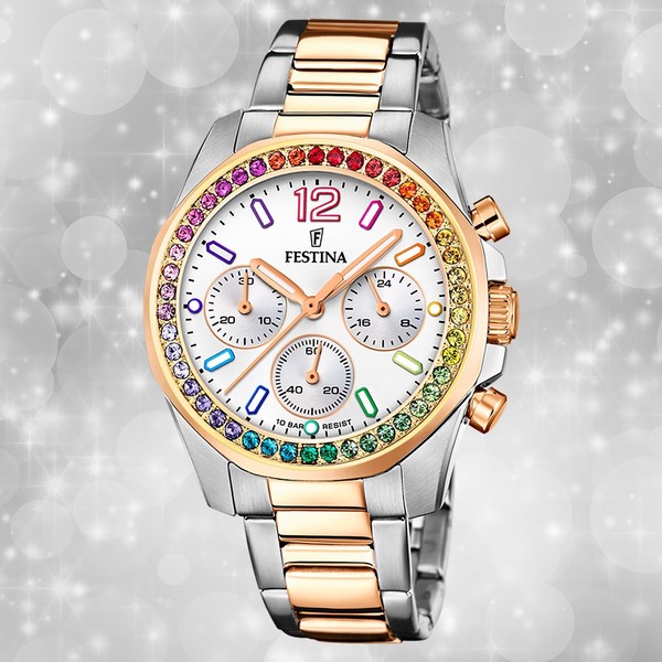 Festina Damenuhr Edelstahl Silber Rosé Festina Boyfriend Armbanduhr UF20608/2-image