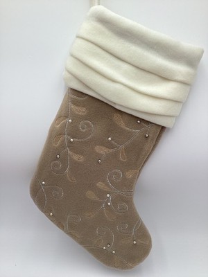 Super Soft Adorned Cream / Tan Christmas Stocking