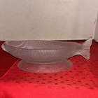 Rare Vintage Frosted Glass Fish-Shaped Dish- Oval Base Has ImprintedCrustaceans