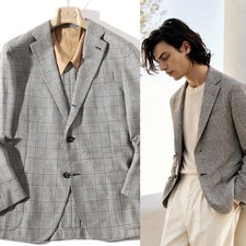 LARDINI Silk Wool Glen Check Blazer Jacket IT...