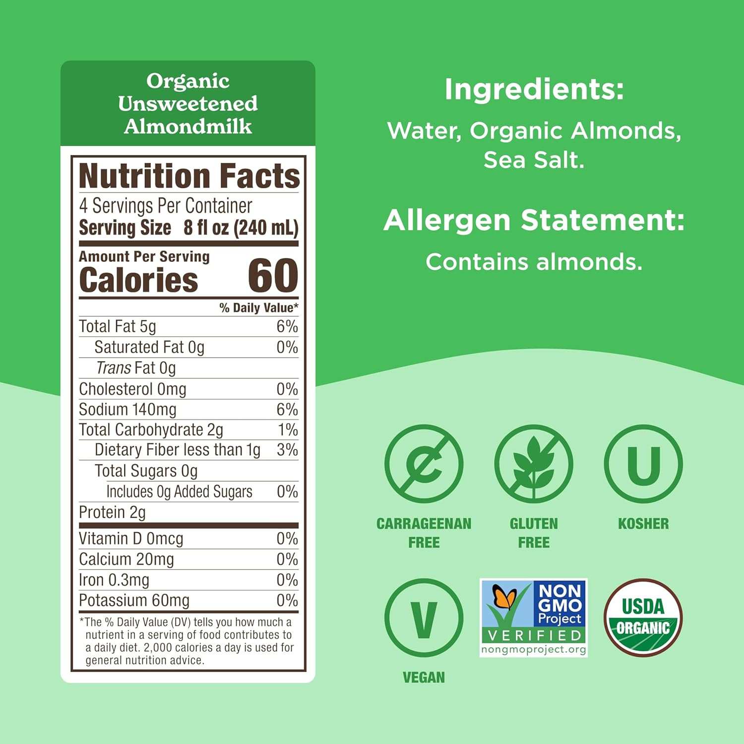 - Organic Unsweetened Almond Milk, 32 Oz (Pack of 6), Dairy Free, Vegan, Plant B