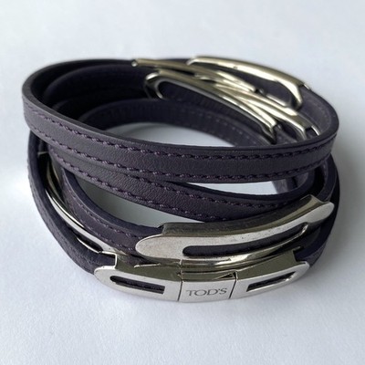 Derek Lam TOD'S Sterlingsilber Leder Wickelarmband plumb lila signiert 41,5''
