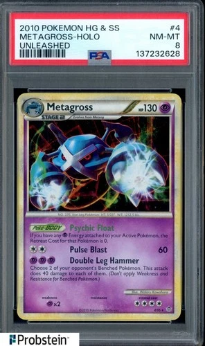 2010 Pokemon HG & SS Unleashed #4 Metagross - Holo PSA 8 NM-MT